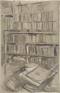 Boekenplanken, studie voor „Edmond Duranty“ door Edgar Degas