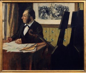 Portret van Louis-Marie Pilet (1815-1877), cellist in het orkest van de Opera door Edgar Degas