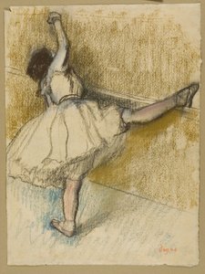 Danseres die zich uitstrekt aan de Bar door Edgar Degas
