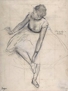 Dancer die haar schoen aanpast (ballerina). Tekening door Edgar Degas (1834-1917) New York City. Metropolitan Museum of Art. door Edgar Degas