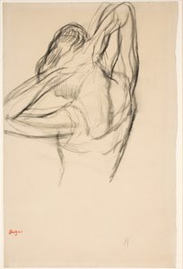 Danseres, halve lichaam, armen gekruist achter haar hoofd, ca. 1890 door Edgar Degas