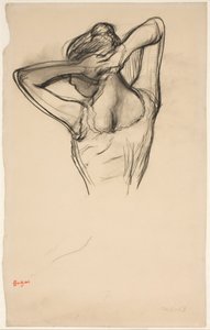 Danseres, halve lichaam, armen gekruist achter haar hoofd door Edgar Degas