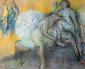 Twee danseressen in rust door Edgar Degas