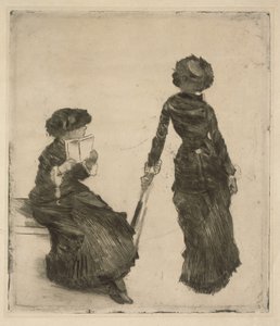 De schilderes Mary Cassatt in het Louvre, antiekencollectie door Edgar Degas