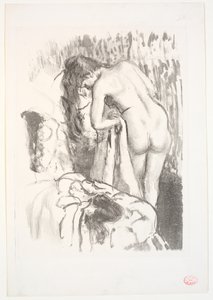 Naakte vrouw staand bij haar toilet door Edgar Degas