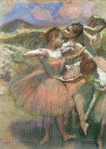 Vier dansers op het podium door Edgar Degas