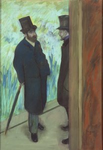 Vrienden in het theater, Ludovic Halevy (1834-1908) en Albert Cave (1832-1910) door Edgar Degas