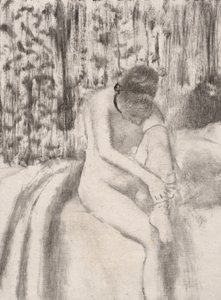 Meisje dat haar kousen aantrekt, 1876-77 door Edgar Degas
