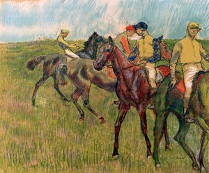 Paarden met jockeys