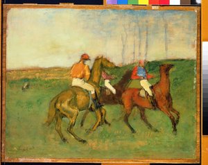 Jockeys en Renpaarden, c.1890-95 door Edgar Degas