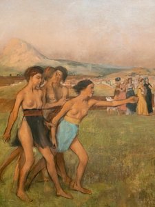Kleine Spartaanse meisjes die jongens uitdagen (detail) door Edgar Degas