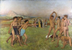 Kleine Spartaanse meisjes die jongens uitdagen door Edgar Degas