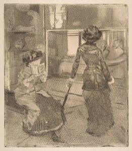 Mary Cassatt in het Louvre: De Etruskische galerij, 1879-80 door Edgar Degas