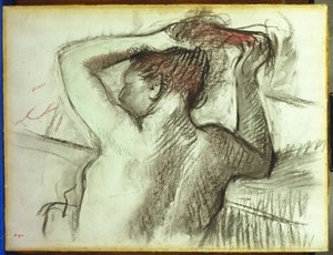 Naakt dat haar haar kamt door Edgar Degas