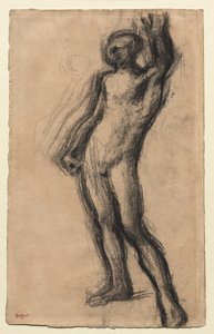 Naakte man staand, met linkerhand opgeheven, ca. 1900 door Edgar Degas