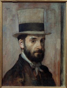 Portret van Leon Joseph Florentin Bonnat (1833-1922). De schilder draagt een hoge hoed. Schilderij door Edgar Degas (1834-1917) 1863 Bayonne, Musée Bonnat door Edgar Degas