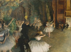De repetitie van het ballet op het podium door Edgar Degas