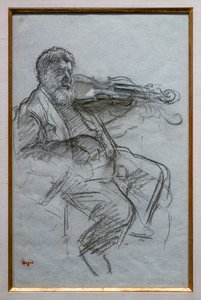 De violist. 1879. Houtskool en witte krijtaccenten op blauw-grijs papier. Boston, Museum of Fine Arts, William Francis Warden Fund. door Edgar Degas