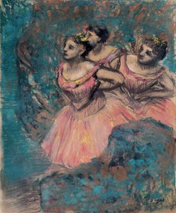 Drie dansers in rood door Edgar Degas