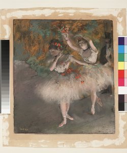 Twee dansers betreden het podium, ca. 1877-78