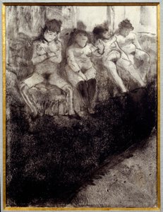 Wachten Tweede versie. Er wachten prostituees op klanten in een bordeel door Edgar Degas