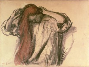 Vrouw die haar haar kamt door Edgar Degas