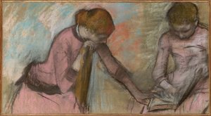 Jonge meisjes die naar een album kijken, ca. 1884 door Edgar Degas