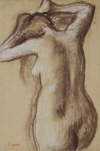 Jonge naakte vrouw die haar haar kamt, ca. 1889-90 door Edgar Degas