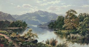 Een meerlandschap in Noord-Wales door Edgar Longstaffe