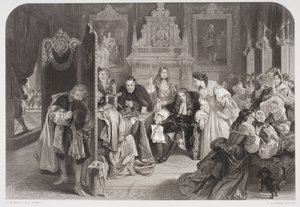 James II (1633-1701) ontvangt nieuws over de landing van de Prins van Oranje, gegraveerd door F.A. Heath