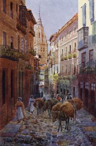 Noord-Spanje: Toledo, Calle del Comercio, met de kathedraaltoren