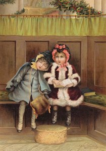 Twee meisjes in de kerk op kerstochtend door Edith S. Berkeley
