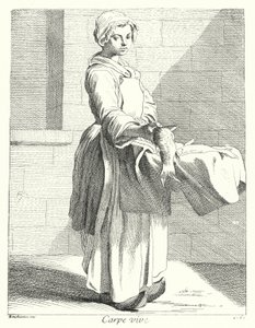 Visverkoper (gravure) door Edmé (after) Bouchardon