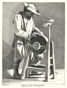 Messenslijper uit Auvergne (gravure) door Edmé (after) Bouchardon