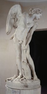Cupido snijdt zijn boog uit de knots van Hercules