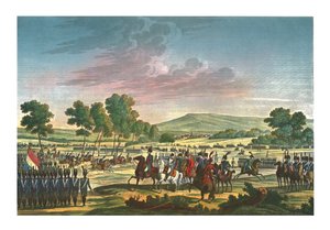 De Keizerlijke Garde manoeuvreert in aanwezigheid van de Twee Keizers in Tilsit, 28 juni 1807, c1850