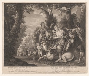 Europa en Jupiter in een landschap met bomen