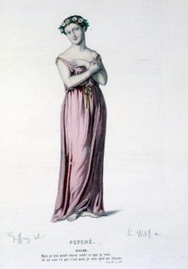Het personage Psyche in de tragi-komedie en ballet Psyche, Moliere en Corneille - Volledig Theater: (Verzameling toneelstukken van Corneille) tekening door Geffroy, gravure door L. Wolff - uitgegeven door Laplace, Sanchez et Cie, Parijs 1884