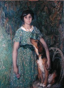 Jong meisje met een hond door Edmond François Aman Jean