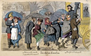 Een omnibusstation in de regen - humoristische tekening door Lavrate, circa 1880 door Edmond Lavrate