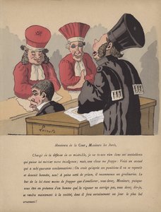 Rechtszaalscène (kleur litho)