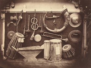 Stilleven van muziekinstrumenten,c. 1863 (foto) door Edmond Lebel