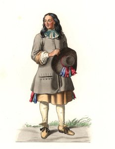 Franse boer 17e eeuw, naar een gravure van 1679, door Jean Saint Jean - Lithografie van een illustratie door Edmond Lechevallier-Chevignard (1825-1902), uit 