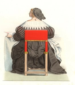 Franse vrouw 17e eeuw, naar een gravure van Abraham Bosse (1602-1676) - Lithografie van een illustratie door Edmond Lechevallier-Chevignard (1825-1902), uit 