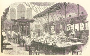 Zilversmeden aan het werk in de Christophle bestekfabriek in Parijs, 1875.