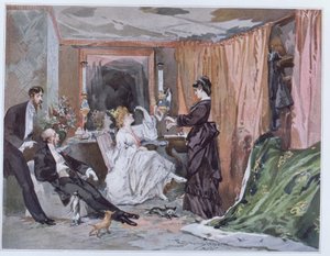 De kleedkamer van Hortense Schneider (1833-1920) in het Theatre des Varietes door Edmond Morin