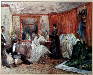 Theaterkomiek Hortense Schneider (1833-1920) in haar kleedkamer door Edmond Morin