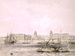 Greenwich Hospital, gegraveerd door Thomas Picken (fl.1838-1870), uitgegeven in 1852 door Lloyd Bros. & Co. (lithografie)