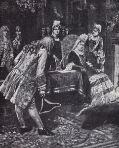 De hertog en hertogin van Marlborough uit de gratie bij koningin Anne door Edmund Blair (after) Leighton