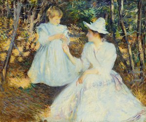 Moeder en Kind in dennenbos door Edmund Charles Tarbell